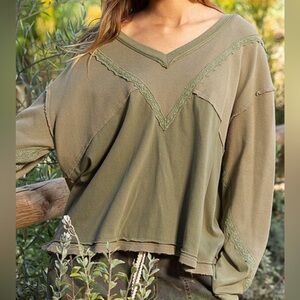 POL Long Sleeve V-Neck Thermal Top with Contrast Detail Size Large NWOT